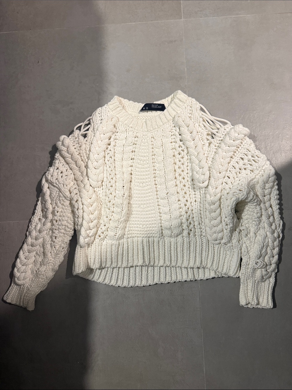 IRO Cream Cable Knit Cropped Crewneck Sweater